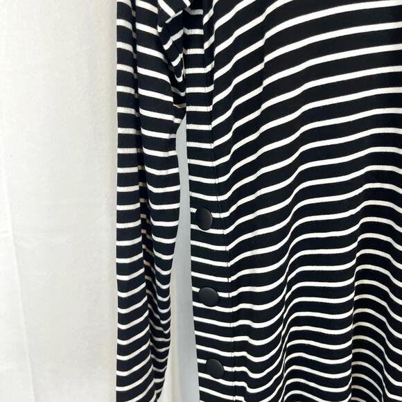 CABI Side Snap Tee 6332 Striped Pullover Knit Tunic Top Black White Size M - Picture 4 of 8